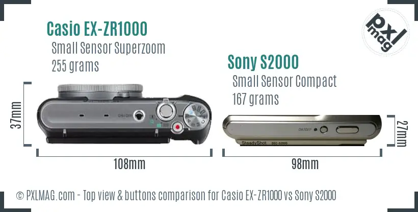Casio EX-ZR1000 vs Sony S2000 top view buttons comparison Casio EX-ZR1000 vs Sony S2000 top view buttons comparison