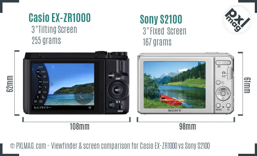 Casio EX-ZR1000 vs Sony S2100 Screen and Viewfinder comparison