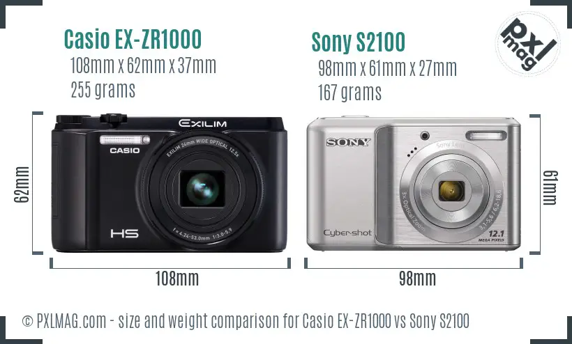 Casio EX-ZR1000 vs Sony S2100 size comparison