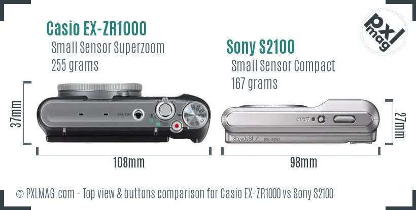 Casio EX-ZR1000 vs Sony S2100 top view buttons comparison