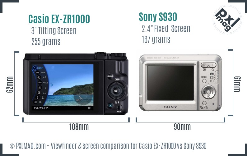 Casio EX-ZR1000 vs Sony S930 Screen and Viewfinder comparison
