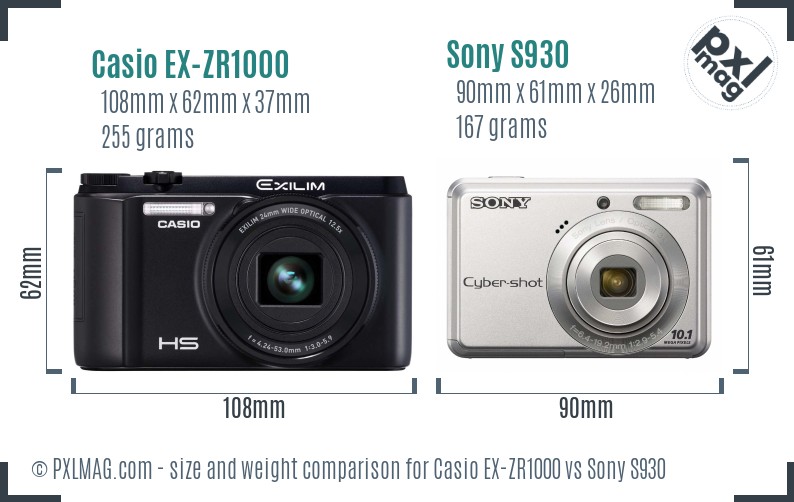 Casio EX-ZR1000 vs Sony S930 size comparison