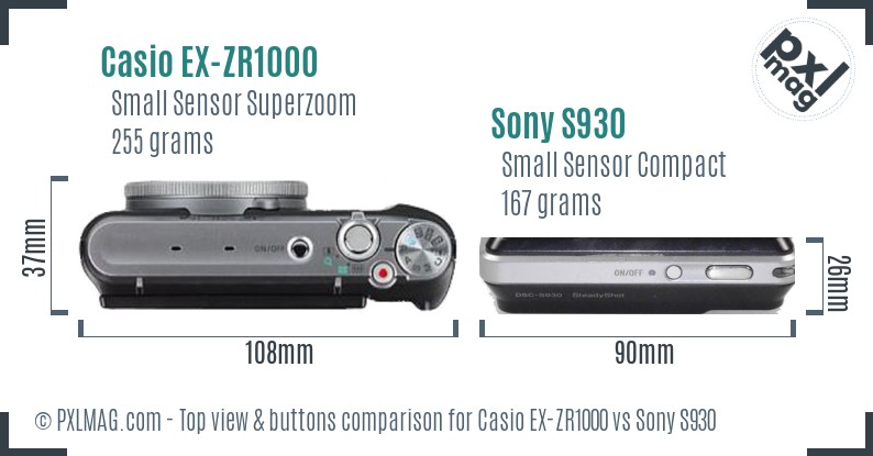 Casio EX-ZR1000 vs Sony S930 top view buttons comparison