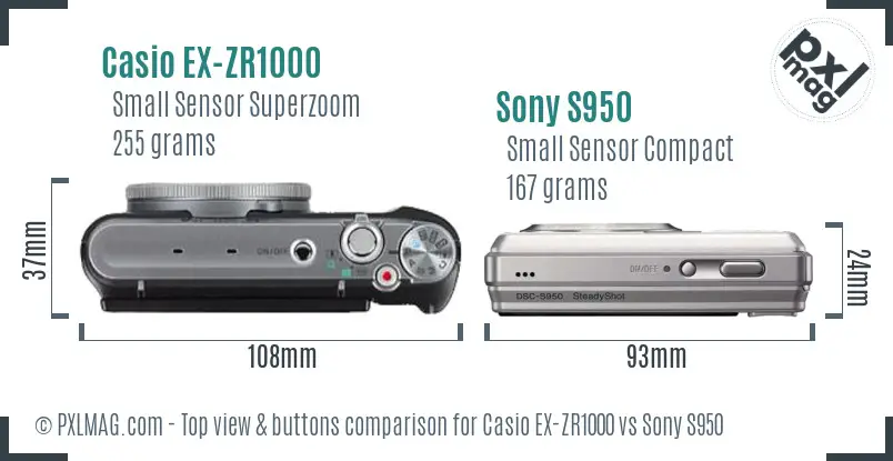 Casio EX-ZR1000 vs Sony S950 top view buttons comparison Casio EX-ZR1000 vs Sony S950 top view buttons comparison