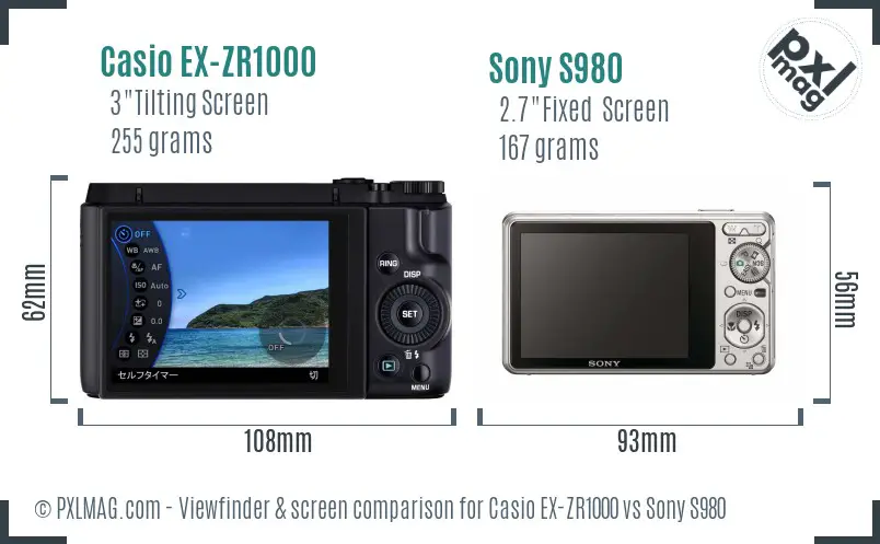 Casio EX-ZR1000 vs Sony S980 Screen and Viewfinder comparison