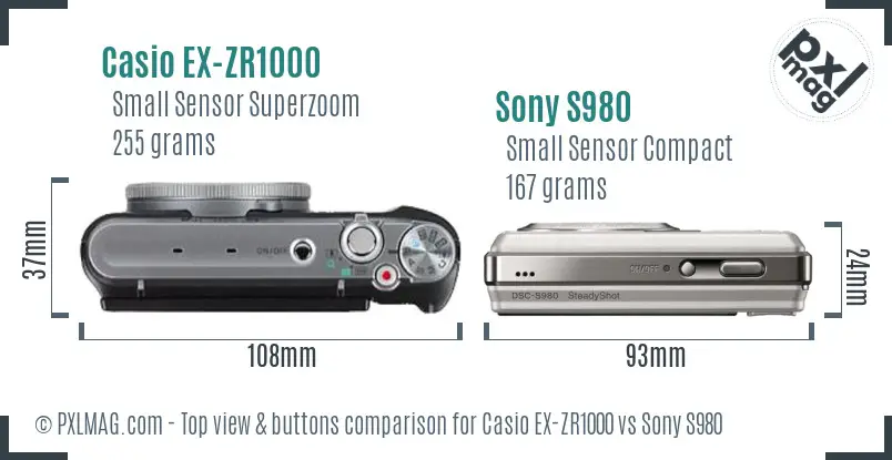 Casio EX-ZR1000 vs Sony S980 top view buttons comparison