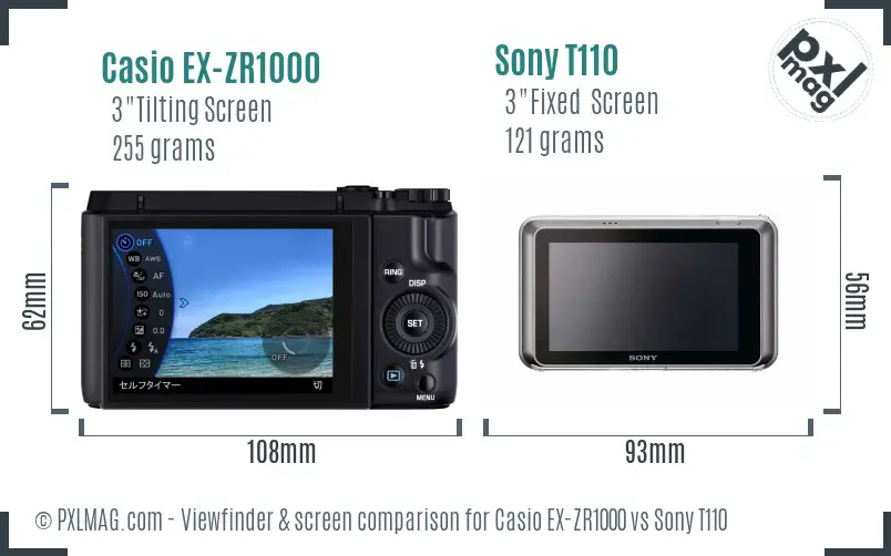 Casio EX-ZR1000 vs Sony T110 Screen and Viewfinder comparison Casio EX-ZR1000 vs Sony T110 Screen and Viewfinder comparison