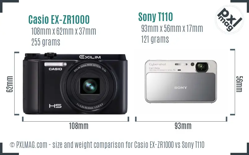 Casio EX-ZR1000 vs Sony T110 size comparison Casio EX-ZR1000 vs Sony T110 size comparison