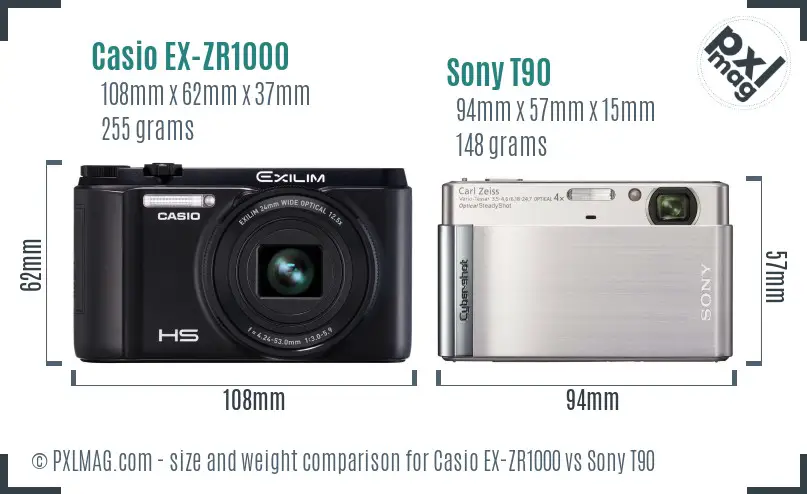 Casio EX-ZR1000 vs Sony T90 size comparison