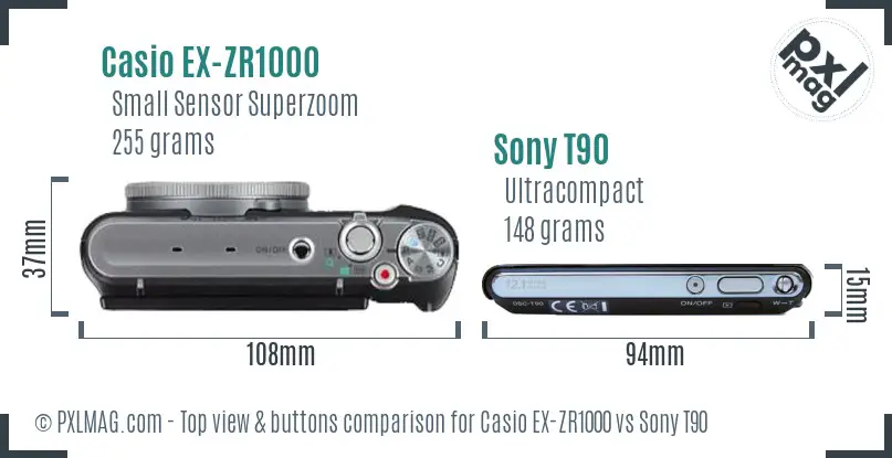Casio EX-ZR1000 vs Sony T90 top view buttons comparison