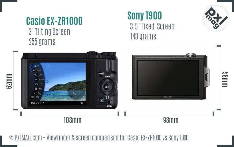 Casio EX-ZR1000 vs Sony T900 Screen and Viewfinder comparison
