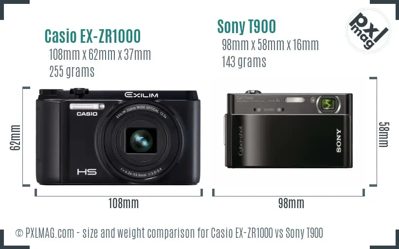 Casio EX-ZR1000 vs Sony T900 size comparison