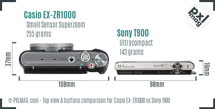 Casio EX-ZR1000 vs Sony T900 top view buttons comparison