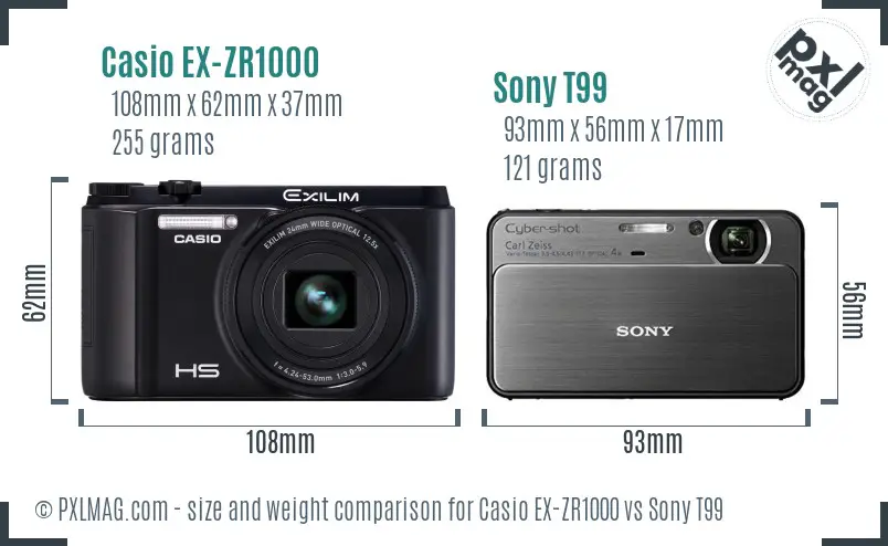 Casio EX-ZR1000 vs Sony T99 size comparison
