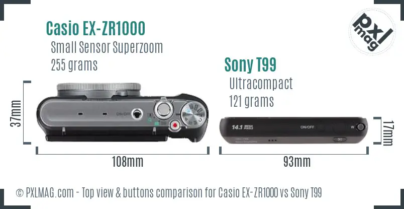 Casio EX-ZR1000 vs Sony T99 top view buttons comparison