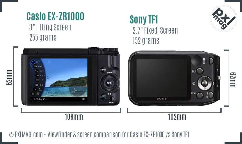 Casio EX-ZR1000 vs Sony TF1 Screen and Viewfinder comparison