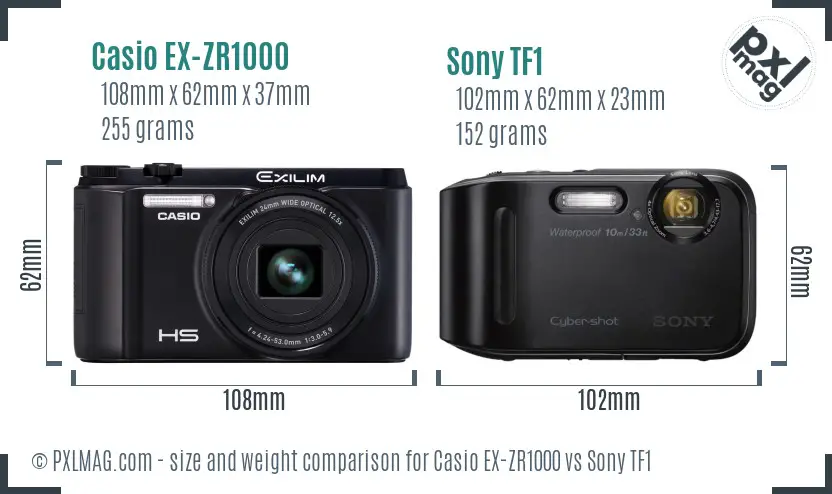 Casio EX-ZR1000 vs Sony TF1 size comparison