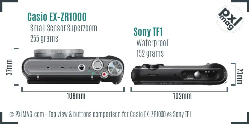 Casio EX-ZR1000 vs Sony TF1 top view buttons comparison