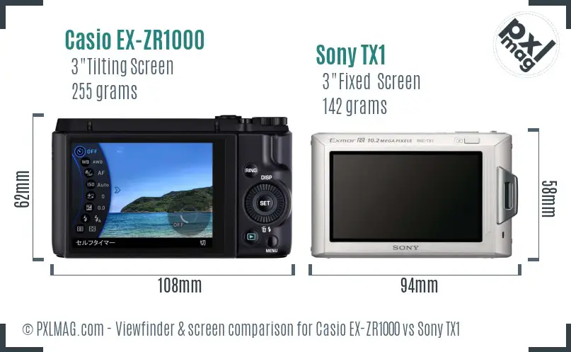 Casio EX-ZR1000 vs Sony TX1 Screen and Viewfinder comparison
