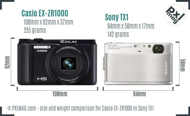 Casio EX-ZR1000 vs Sony TX1 size comparison