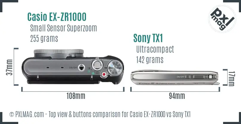 Casio EX-ZR1000 vs Sony TX1 top view buttons comparison