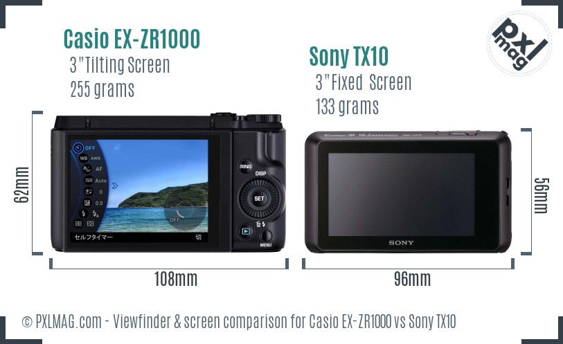 Casio EX-ZR1000 vs Sony TX10 Screen and Viewfinder comparison