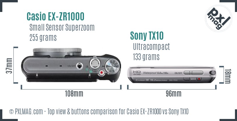 Casio EX-ZR1000 vs Sony TX10 top view buttons comparison