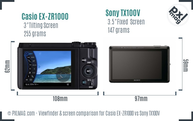 Casio EX-ZR1000 vs Sony TX100V Screen and Viewfinder comparison