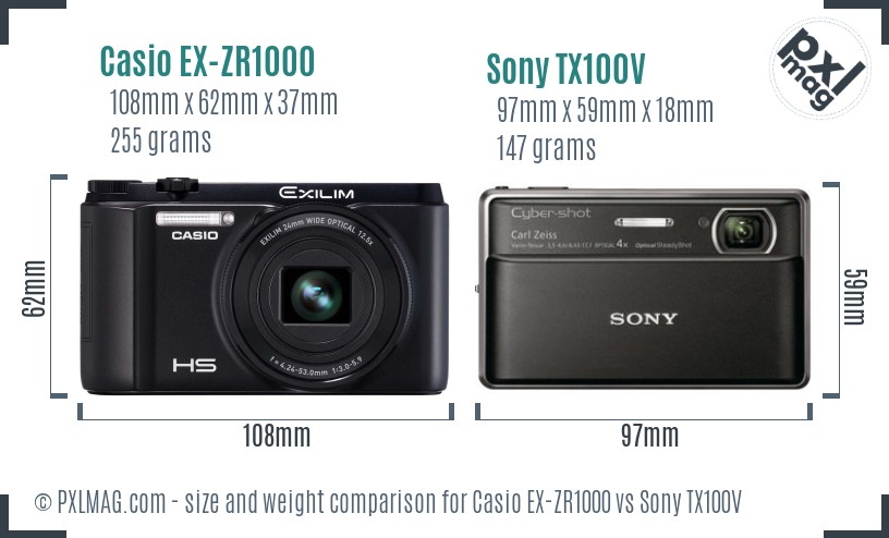 Casio EX-ZR1000 vs Sony TX100V size comparison