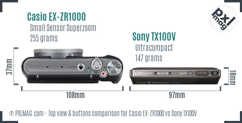Casio EX-ZR1000 vs Sony TX100V top view buttons comparison