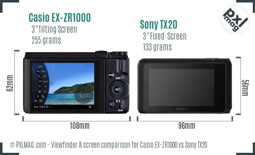 Casio EX-ZR1000 vs Sony TX20 Screen and Viewfinder comparison
