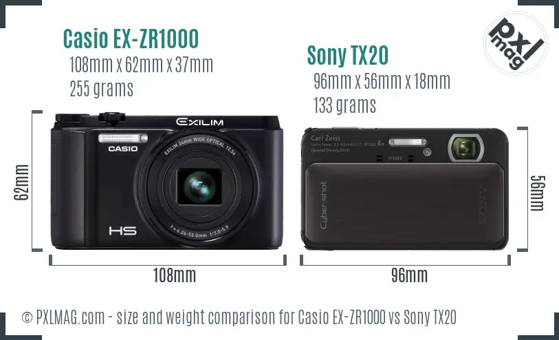 Casio EX-ZR1000 vs Sony TX20 size comparison