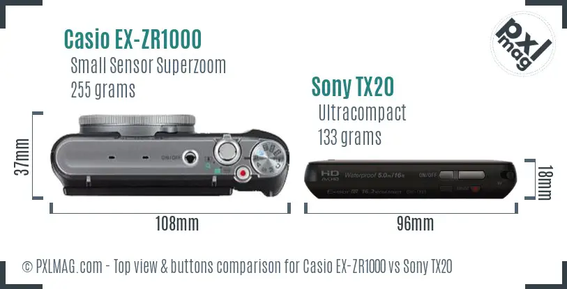 Casio EX-ZR1000 vs Sony TX20 top view buttons comparison