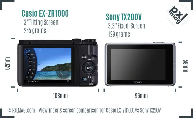 Casio EX-ZR1000 vs Sony TX200V Screen and Viewfinder comparison