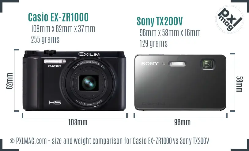 Casio EX-ZR1000 vs Sony TX200V size comparison