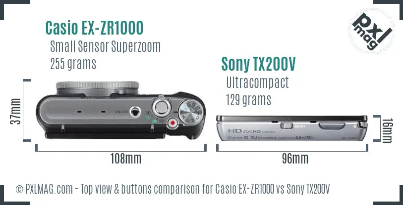 Casio EX-ZR1000 vs Sony TX200V top view buttons comparison