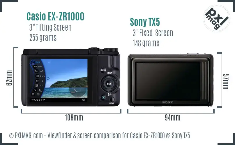 Casio EX-ZR1000 vs Sony TX5 Screen and Viewfinder comparison