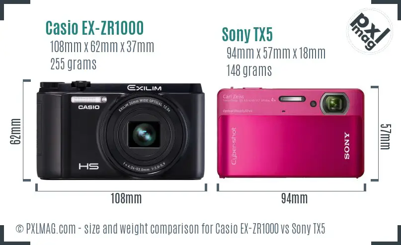 Casio EX-ZR1000 vs Sony TX5 size comparison
