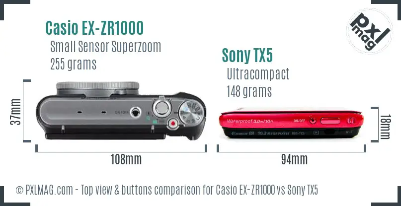 Casio EX-ZR1000 vs Sony TX5 top view buttons comparison