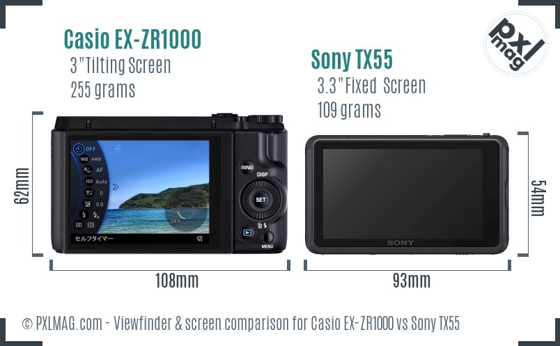 Casio EX-ZR1000 vs Sony TX55 Screen and Viewfinder comparison