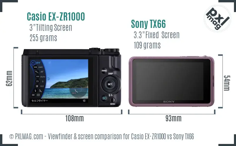 Casio EX-ZR1000 vs Sony TX66 Screen and Viewfinder comparison