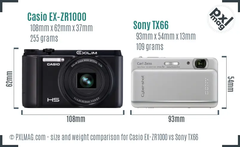 Casio EX-ZR1000 vs Sony TX66 size comparison