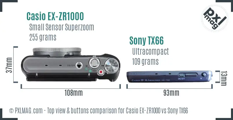 Casio EX-ZR1000 vs Sony TX66 top view buttons comparison