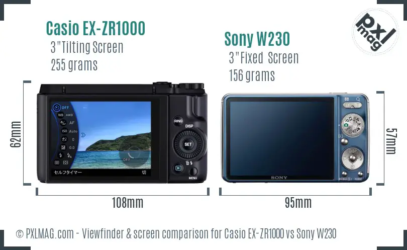 Casio EX-ZR1000 vs Sony W230 Screen and Viewfinder comparison