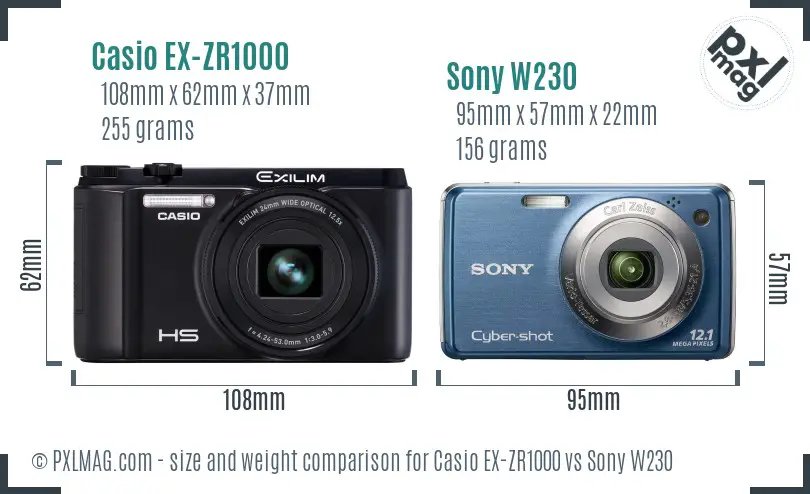 Casio EX-ZR1000 vs Sony W230 size comparison