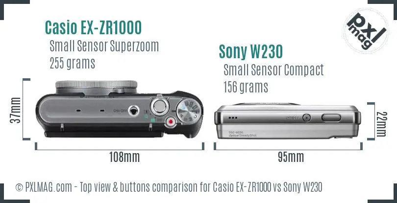 Casio EX-ZR1000 vs Sony W230 top view buttons comparison