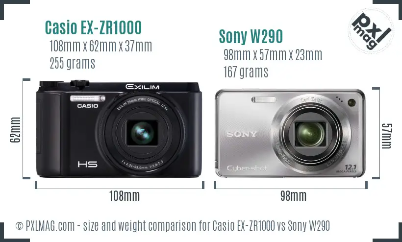 Casio EX-ZR1000 vs Sony W290 size comparison