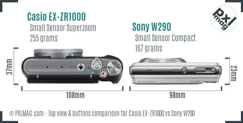 Casio EX-ZR1000 vs Sony W290 top view buttons comparison