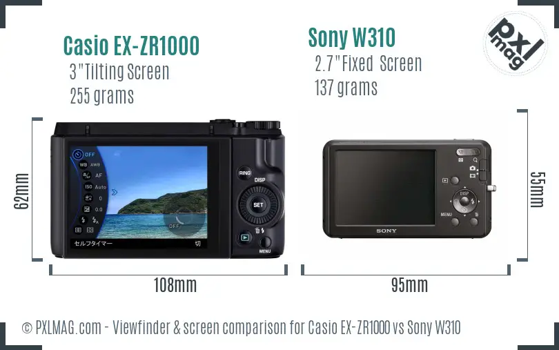 Casio EX-ZR1000 vs Sony W310 Screen and Viewfinder comparison