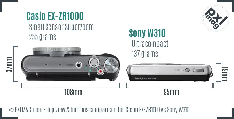 Casio EX-ZR1000 vs Sony W310 top view buttons comparison